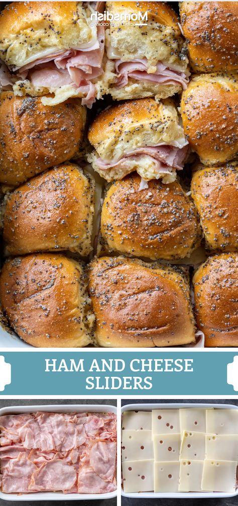 These ham and cheese sliders consist of Hawaiian rolls filled with ham, Swiss cheese, and a Dijon mustard sauce. They make a great after-school snack that kids will love! Ham And Cheese Sliders With Cream Cheese, Ham And Cheese Sliders No Mayo, Ham And Cheese Sliders Crockpot, Best Damn Ham Sandwiches, Oven Baked Sliders Hawaiian Rolls, Ham And Cheese Sliders Without Worcestershire Sauce, Hawaiin Bread Sliders Ham And Cheese, Hawaiian Sandwiches Recipes Ham Sliders, Hit Ham And Cheese Sliders