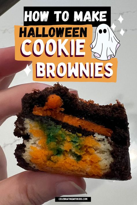 Whip up some spooky fun with our Halloween Cookie Brownies recipe, a delightful dessert that layers Halloween-themed cookies and Oreos under rich brownie batter. Perfect for parties or a festive family treat, these brownies are sure to impress with their delicious taste and fun presentation. Cookie Brownies, Easy Halloween Cookies, Diy Halloween Gifts, Monster Treats, Halloween Brownies, Halloween Oreos, Halloween Breakfast, Halloween Sensory, Halloween Scavenger Hunt