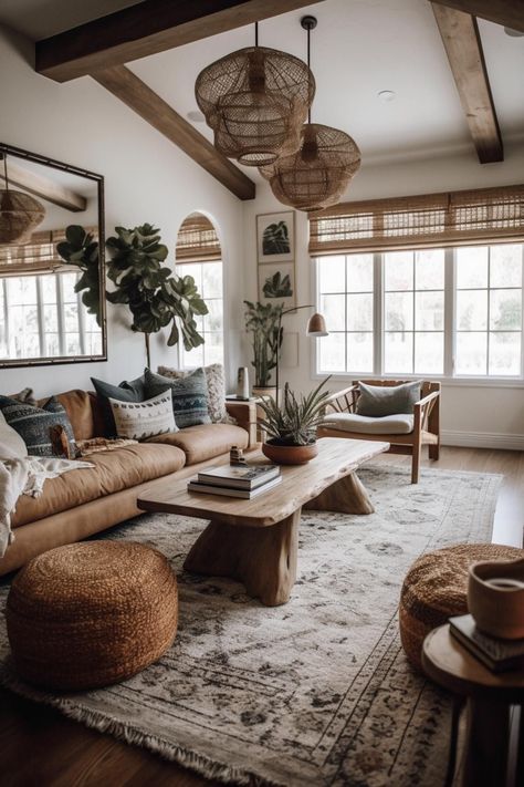 Boho Chic Farmhouse Living Room, Living Room California Style, Rustic Bohemian Home Decor, California Rustic Interiors, California Chic Interior Design, Boho Modern Home Decor, Small Living Room Decor Ideas Farmhouse, Walmart Living Room Ideas, Boho Rustic Living Room Ideas