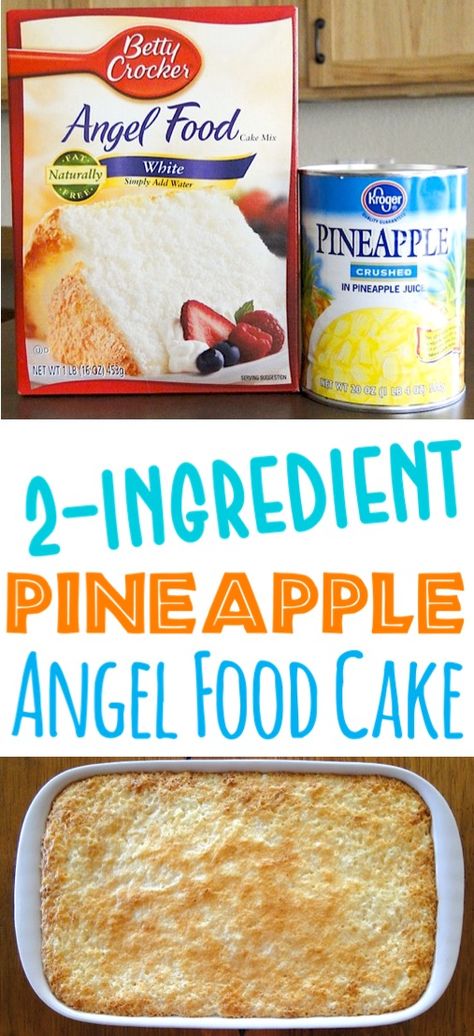 Pineapple Angel Food Cake Recipe! {2 ingredients} - The Frugal Girls Pineapple Cake Recipe Easy, Homemade Dump Cake, Cake Recipe Easy Homemade, Pineapple Angel Food Cake, 2 Ingredient Cakes, Pineapple Dump Cake, Angel Food Cupcakes, Cake Pineapple, Angel Food Cake Desserts