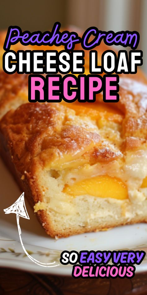 Peaches Cream Cheese Loaf Recipe Peach Cream Cheese Bread, Cream Cheese Loaf, Peaches Cream Cheese, Cheese Loaf, Cream Cheese Bread, Different Types Of Cakes, Oil Cake, Peach Cream, Loaf Recipes