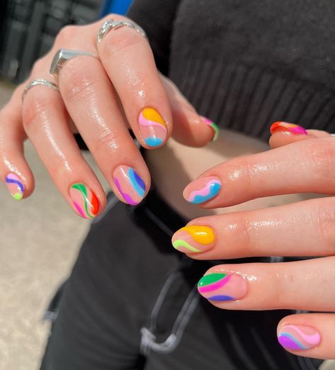 JULY NINETY SIX’s Instagram post: ��““Lots of colour pls” okay x . . . . . . . . . #nailart #nails #springnails #abstractnails #showscratch #nailitdaily #manchesternails…” Acrylics Short, Summer Nails 2024, Mermaid Magic, Hippie Nails, Romantic Nails, Summery Nails, Cute Gel Nails, Rainbow Nails, Nails 2024