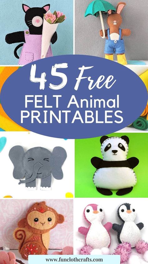 Free Felt Animal Patterns, Free Stuffed Animal Patterns, Animal Felt Patterns, Mini Felt Animals, Felt Patterns Free, Diy Felt Animals, Felt Animal Pattern, Felt Templates, Felt Plushie