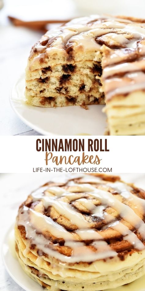 Cinnamon Roll Pancakes, Breakfast Recipes Sweet, Breakfast Sweets, Delicious Breakfast Recipes, Best Breakfast Recipes, Köstliche Desserts, Fun Baking Recipes, Easy Baking Recipes, Breakfast Brunch Recipes