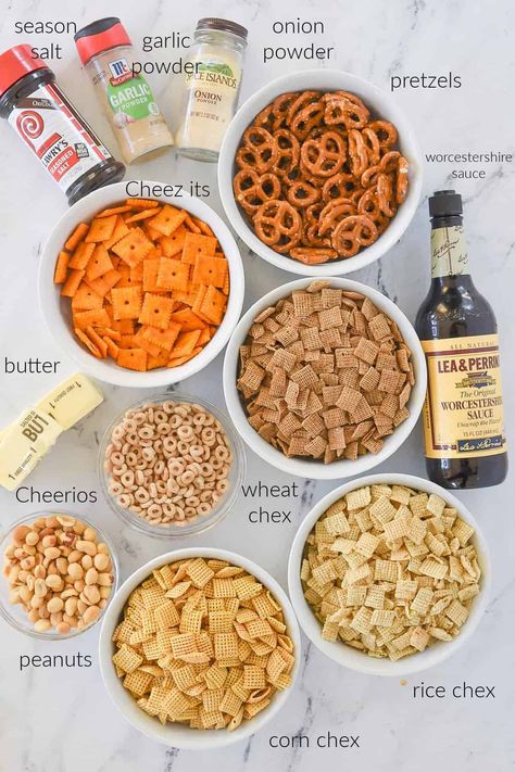 Homemade Chex Mix is a classic snack and it is totally addictive. Just watch it disappear at your next party! Chex Mix Goodie Bags, Chex Mix Pretzels, Frito Chex Mix Recipes, Homemade Christmas Chex Mix Recipe, Chex Mix With Cheetos, Chex Mix With Cheez It, Oven Chex Mix Recipes Baking, Salty Mix Snack, Chex Mix Recipes With Worcestershire