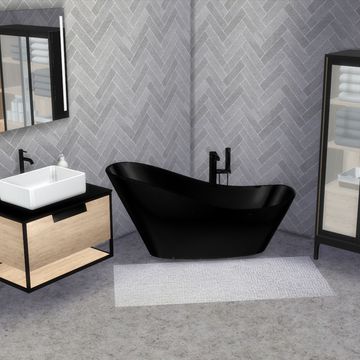 Aarhus Bathroom | Nordica-sims on Patreon Sims4 Cc Furniture Bathroom, Sims 4 Cc Furniture Living Rooms, Sims 4 Cheats, Black Closet, Sims 4 Traits, Mod Furniture, The Sims 4 Pc, Sims 4 Expansions, Casas The Sims 4