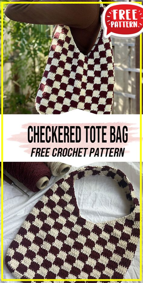 crochet Checkered Tote Bag free pattern - FREE Crochet Checkered Tote Bag Pattern for Beginners. Click to Get the Pattern #Bag #crochet #crochetpattern
 via @shareapattern.com Crochet Scrap Bag Free Pattern, Checkered Crochet Pattern Free, Crochet Tote Bag Easy, Crochet Checkered Bag Pattern, Free Crochet Bag Patterns Easy, Easy Crochet Bag Pattern Free, Tote Bag Crochet Pattern Free, Crochet Tote Bag Free Pattern, Crochet Bag Pattern Free Handbags