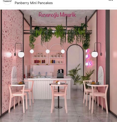 Small Cute Cafe Ideas, Pastel Interior Design Cafe, Cake Shop Interior Design Ideas, Pink Cafe Interior Design, Crepe Shop Interior Design, Fun Bakery Interior, Tea Restaurant Design, Smoothie Shop Interior, Small Cake Shop Design