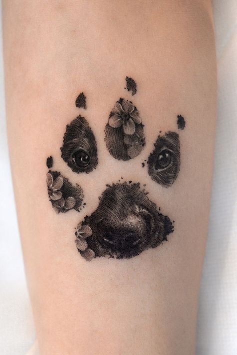 Pet Paw Print Memorial Tattoo Tattoo Ideas For Pets, Tattoos For Dogs, Dog Memorial Ideas, Paw Print Memorial, In Memory Of Dog, Tatoo Dog, Memorial Tattoo Ideas, Pet Memorial Tattoo, Dog Print Tattoo