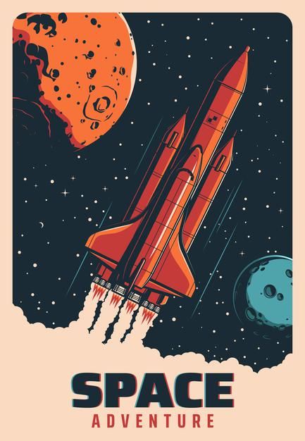 Space Posters For Room, Nasa Illustration Art, Retro Space Illustration, Vintage Space Illustration, Retro Space Decor, Nasa Poster Vintage, Space Poster Ideas, Futurism Poster, Nasa Vintage Posters