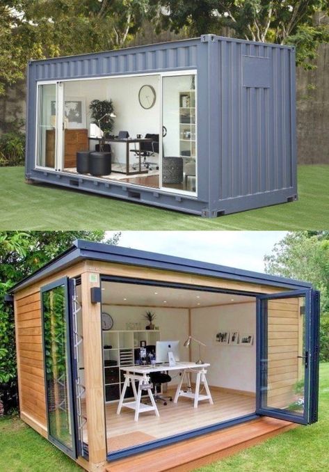 Shipping Container Sheds, Shipping Container Office, Hairstyles Pigtails, Container Office, Container Cabin, Backyard Studio, Building A Container Home, Backyard Office, Sport Hairstyles