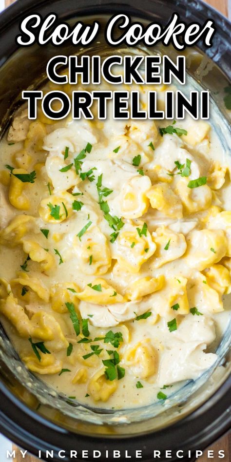 Tortellini Recipes Crockpot, Slow Cooker Chicken Tortellini, Crock Pot Tortellini, Tortellini Recipe, Creamy Tortellini Soup, Creamy Tortellini, Chicken Tortellini Soup, Chicken Tortellini, Tortellini Recipes