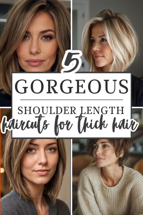 These shoulder length haircut ideas are perfect for fall! Haircuts For Shoulder Hair Length, Haircuts For 2023 Women Medium, Fall Medium Haircuts, Straight Thick Shoulder Length Hair, Single Layer Haircut Shoulder Length, Short Hair Women Shoulder Length, Shoulder Blonde Hairstyles, Shoulder Hair Length Styles, At Shoulder Haircut