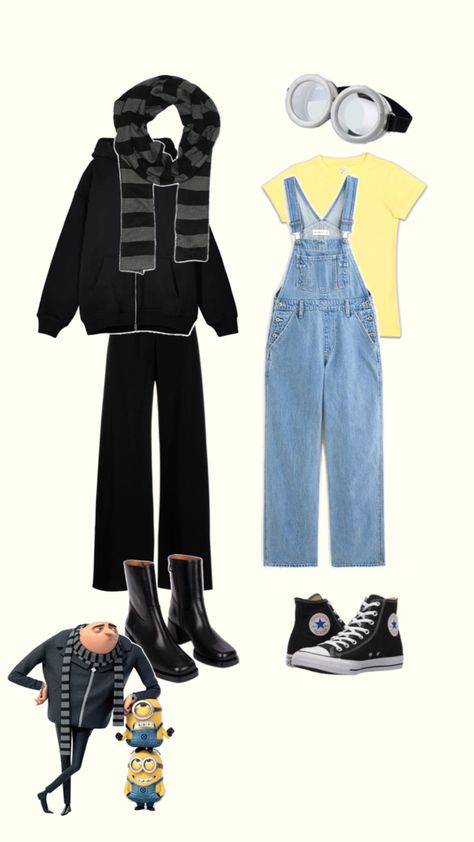 Minion and Gru group halloween costume Despicable Me Halloween Costume, Cute Easy Halloween Costumes, Despicable Me Costume, Minion Outfit, Minion Halloween, Unique Couple Halloween Costumes, Horror Halloween Costumes, Couples Halloween Costume Ideas, Minion Costumes