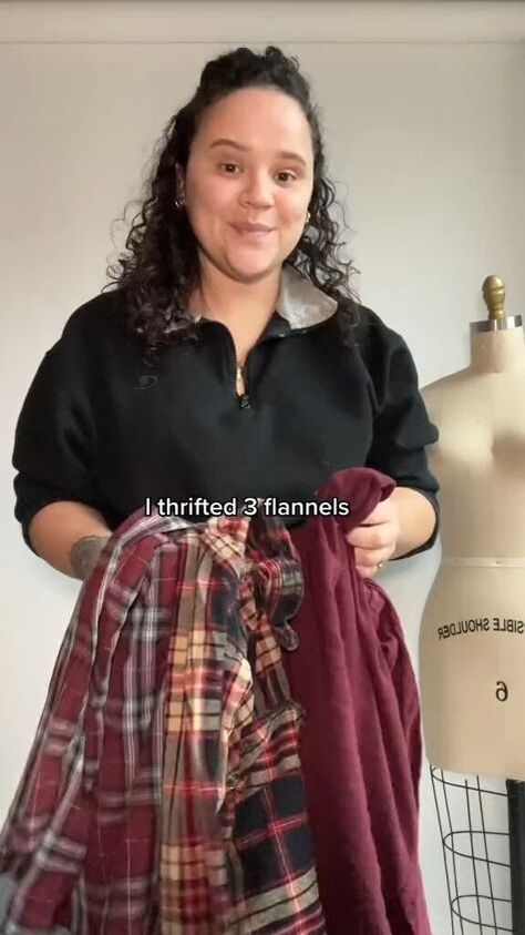 Thrift 3 flannels to DIY your new favorite fall piece. I’ll show you how I made my go-to layering piece for the winter. Upcycle Womens Clothes Diy, Flannel Sewing Ideas, Upcycle Fabric Ideas, Recycle Sweaters Ideas, Upcycle Plus Size Clothes Diy Ideas, Reconstructed Clothing Diy, Flannel Shirt Upcycle Diy, Flannel Upcycle Diy, Flannel Sweatshirt Diy