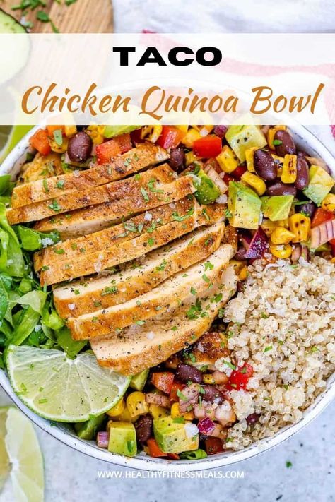 Chicken Chickpea Quinoa Bowl, Chicken Quinoa Skillet Recipes, Chicken Quinoa Veggie Bowl, Healthy Chicken Veggie Rice Bowl, Salad With Quinoa And Chicken, Healthy Chicken Quinoa Bowls, Quinoa Lunch Recipes Chicken, Bbq Chicken Quinoa Bowl, Buffalo Quinoa Bowl