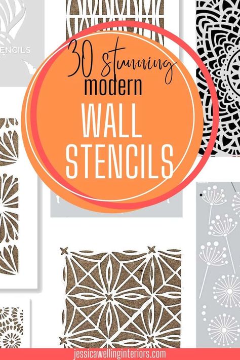 25 Stunning Modern Wall Stencils for 2023 - Jessica Welling Interiors Boho Wall Stencil Patterns, Geometric Stencil Designs, Boho Wall Stencil Ideas, Painted Patterns On Walls, Kitchen Wall Stencil Ideas, Boho Paint Designs On Wall, Stencil Ideas Art, Paint Stencils For Walls Patterns, Boho Wall Painting Ideas Bedroom