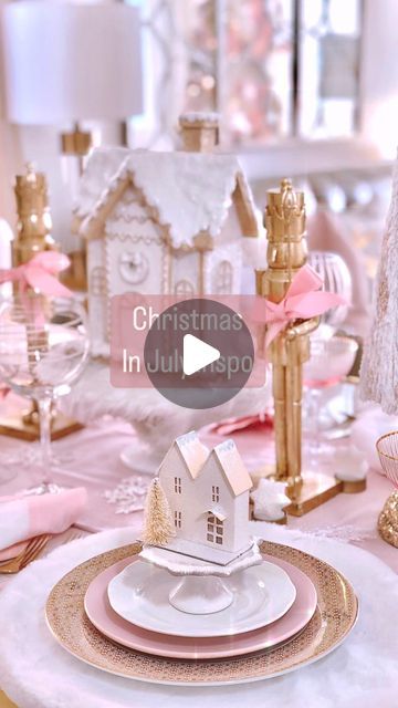 Linda Schuster Vartanian 🌸Home Decor🌸Seasonal decorating on Instagram: "Oh my goodness I didn’t think I would do this but here goes🫣…Sharing for #ChristmasInJuly 😁☺️😅  I hope you don’t mind and please know that this in no way implies that I want the Summer to rush by and be over, not at all! This is purely for inspiration and to spark ideas for Christmas 2024. ✨💖🌸🎅🏻🌸💖✨  I always design a couple of holiday tablescapes in my home every Christmas and with this one, I created a whimsical festive vibe embracing my love for the soft colour palette of blush pink, creamy white and gold for a dreamy festive feel! Adding trees, snowflakes, cute golden nutcrackers and gingerbread houses in both big and small sizes gave my table design the fairytale feel I was going for. ✨⚜️🌸🤍🏰🤍🌸⚜️✨  I Pink Christmas Tablescapes, Christmas Dishware, Pink Christmas Table Setting, Place Settings Christmas, Pink Christmas Table, Soft Colour Palette, Beautiful Comments, Soft Colour, Pink Xmas