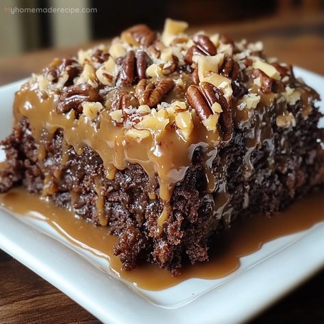 Killer Cake Recipe, Chocolate Pudding Poke Cake Recipe, German Poke Cake, German Choc Poke Cake, German Choc Cake Recipe, Easy Dessert Recipes Quick 3 Ingredients No Bake, German Chocolate Poke Cake Easy, German Chocolate Box Cake Mix Hacks, Cake Box Recipes Ideas