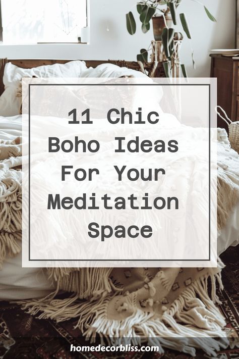 Discover 11 chic and boho-inspired ideas to elevate your meditation space. Create a calming oasis in your home with these beautiful decor suggestions that will help you find inner peace and serenity. Embrace the bohemian aesthetic and transform your meditation area into a tranquil retreat that enhances mindfulness and relaxation. Whether you prefer earthy tones, natural materials, or dreamy textiles, these ideas will inspire you to infuse your space with warmth and harmony. Rug For Yoga Room, Small Boho Home Ideas, Yoga Guest Room Ideas, Bedroom With Yoga Space, Self Care Area In Room, Meditation Nook Ideas, Calm Space Decor, Sacred Meditation Space, Meditation Room With Plants