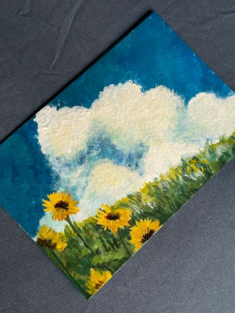 Studio Ghibli sunflowers Studio Ghibli Sunflower, Ghibli Painting Ideas Easy, Ghibli Inspired Painting, Ghibli Easy Painting, Acrylic Painting Studio Ghibli, Studio Ghibli Oil Pastel, Easy Ghibli Painting, Studio Ghibli Canvas Painting, Ghibli Studio Painting