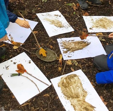 Nature Paintbrushes, Natural Resources Activities, Autumn Eyfs Activities, Mud Painting, Mud Paint, Katie Taylor, Forest School Activities, Toddler Painting, Eyfs Activities