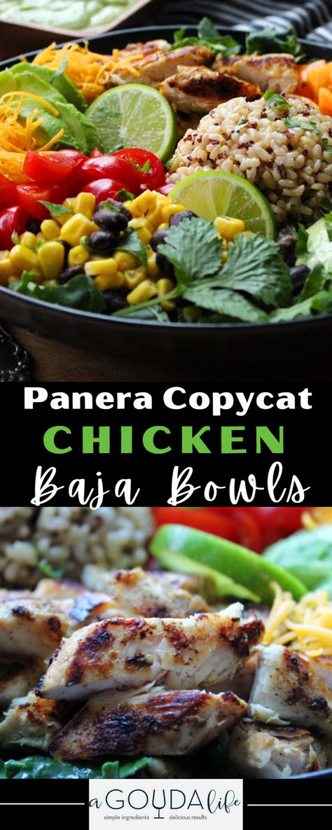 Panera Bread Copycat Baja Bowls with chicken are quick and easy to make and loaded with nutrition! Perfect for dinner or meal prep for a simple go-to lunch. #paneracopycat #panerabreadcopycat #bajabowl #bajachickenbowl #chickenbajabowl #healthyrecipe #healthyfood #healthydinner #healthyweeknightdinner #agoudalife .. Panera Baja Bowl Recipe, Baja Bowls, Baja Bowl, Bowls With Chicken, Panera Bread Copycat, Turkey Lentil Soup, Copycat Panera Bread, 30 Minute Meals Chicken, Grilled Salmon Kabobs