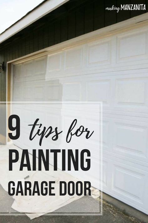 9 tips for painting garage door | Advice for painting your garage door to improve curb appeal | DIY exterior paint inspiration and ideas | How to paint garage door | White garage door Painting Garage Doors, Painting Garage Door, Paint A Garage Door, Exterior Facelift, Black Garage Door, Exterior Garage Door, White Garage Doors, Aluminium Garage Doors, Garage Door Colors