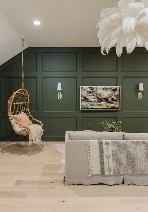 DIY TV Room with green panel wall Dark Green Living Room, Living Room Panelling, Jenna Sue Design, Green Accent Walls, Jenna Sue, Room Accent Wall, Living Tv, Accent Walls In Living Room, Kitchen Things