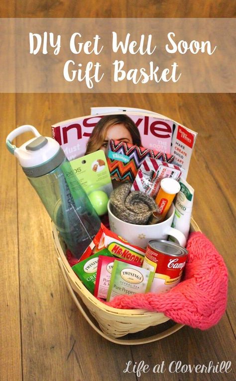 Putting together a DIY Get Well Soon Gift Basket is an easy way to show someone you’re thinking of them when they're sick. Get Well Soon Gift Basket, Get Well Soon Basket, Get Well Baskets, Sick Gift, Get Well Gift Baskets, Care Basket, Boyfriend Gift Basket, Surgery Gift, Gift Baskets For Women