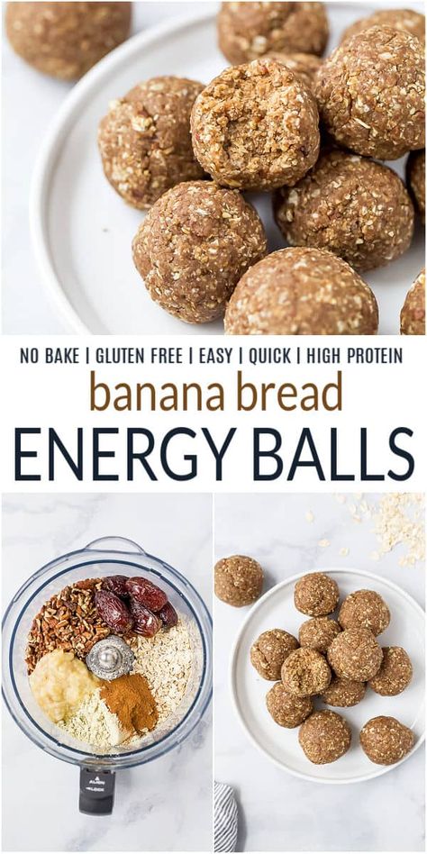 Easy Banana Bread Energy Balls that taste just like banana bread. Made with 8 ingredients, filled with nutrients and high in protein - these no bake energy bites are a must make sweet treat snack! #proteinballs #energybites #highprotein #workoutsnack #quickbreakfast #joyfulhealthyeats #vegansnack #energyballs No Bake Banana Bread, Bake Banana Bread, Banana Energy, Protein Banana Bread, No Bake Energy, No Bake Energy Bites, Vegan Snack Recipes, Healthy Protein Snacks, Energy Ball Recipe