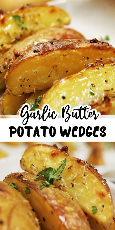 Experience the simplicity and deliciousness of Garlic Butter Potato Wedges, ready in 30 minutes. These warm, comforting wedges are a must-try for 2-4 servings. Best Potato Recipes, Butter Potatoes, Thanksgiving Menu Ideas, Easy Potato Recipes, Vegetable Side Dishes Recipes, Potato Recipes Side Dishes, Potato Sides, Potato Side Dishes, Potato Wedges