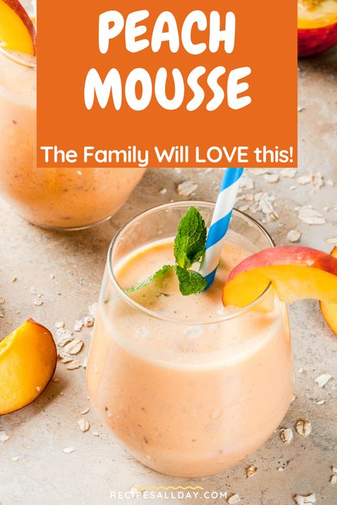 Peach Mousse Recipe, Peach Desserts Easy, Peach Mousse, Unusual Dessert, Peach Dessert, Dessert Mousse, Eggless Desserts, Peach Puree, Glace Cherries