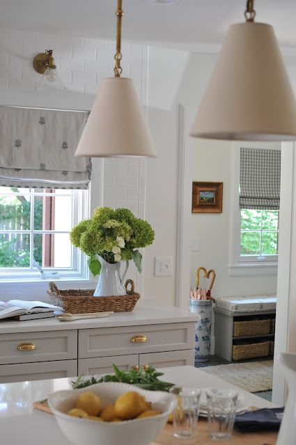 My Work || A Charming Cottage Kitchen | NINE + SIXTEEN | Bloglovin’ Swiss Coffee, Decorate Home, Repose Gray, Entry Design, Charming Cottage, Charming Kitchen, Gray Cabinets, Lighting Sconces, Cabinet Color