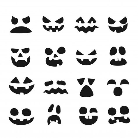 Conjunto de caras de calabaza Vector Pre... | Premium Vector #Freepik #vector #halloween #caracter #otono #cara Pumpkin Art Ideas, Scary Smile, Devil Face, Moldes Halloween, Catrina Tattoo, Halloween Pumpkin Carving Stencils, Pumpkin Carvings Stencils, Creative Pumpkins, Pumpkin Stencil