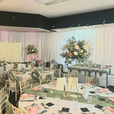 Wedding reception at Tanfield WMC 😍 Sage greens, dusky pinks with a touch of pampas, what a gorgeous combo!! #robinweddingandeventdecor #northeast #sagewedding #socialclub Sage Green And Light Pink Wedding Theme, Pink And Sage Wedding Theme, Sage And Pink Quinceanera Theme, Green And Pink Decorations Party Ideas, Sage Green And Pink Party, Sage Green And Pink Quince, Pink Green Wedding Theme, Green And Pink Quinceanera, Green And Pink Wedding Decor