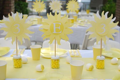 Camp Centerpieces, Breakfast Birthday Party, Birthday Breakfast Party, Breakfast Birthday, Sunshine First Birthday, Sunshine Birthday Parties, Astronaut Birthday, Sunshine Baby Showers, Girl Bday Party