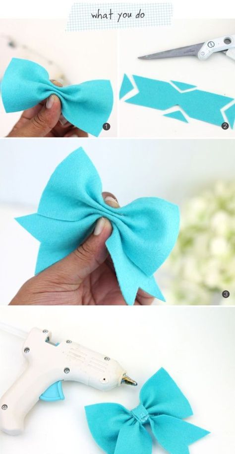 I make bows and sell them at craft fairs and this might be a cute touch Baby Diy Sewing, Make A Bow, Diy Bows, Felt Bows, Costura Diy, Bow Tutorial, Baby Diy, Fashion Diy, Ribbon Crafts