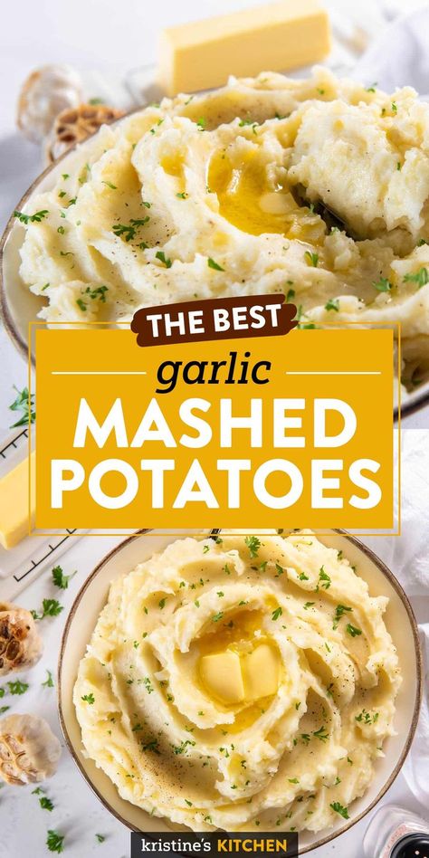 The best easy Garlic Mashed Potatoes recipe! These roasted garlic mashed potatoes are creamy, buttery and garlicky! An easy, comforting side dish recipe. Mashed Potatoes With Skin, Best Garlic Mashed Potatoes, Garlic Mashed Potatoes Easy, Sour Cream Mashed Potatoes, Creamy Garlic Mashed Potatoes, Garlic Mashed Potatoes Recipe, Mashed Red Potatoes, Roasted Garlic Mashed Potatoes, Easy Mashed Potatoes