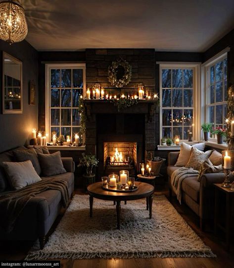 Cozy Living Rooms Dark, Moody Farmhouse Living Room, Christmas Rooms, Stylish Living Room Ideas, Townhouse Ideas, Cozy Scandinavian, Moody Living Room, Fireplace Room, Snug Room