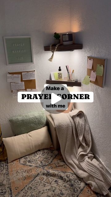 Answered Prayers Wall, Rooms With Bed In Corner, Quiet Time Corner, Bible Study Space Ideas, Prayer Room Decoration Ideas, Prayer Nook Ideas, Prayer Altar At Home, Quiet Corner Ideas, Diy Prayer Closet