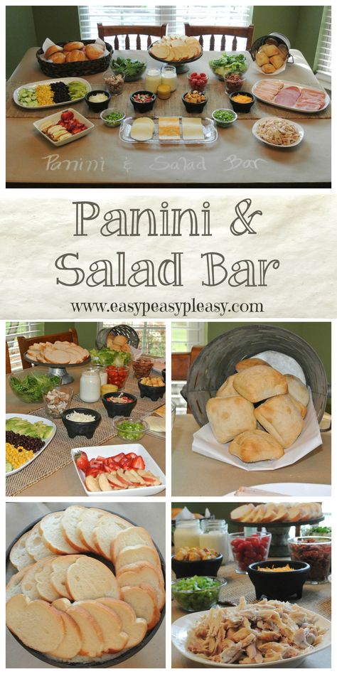 Make up a loaded salad or panini at your next gathering with this easy Panini Salad Bar. Salad Bar Ideas Party, Bar Ideas Party, Salad Bar Party, Glamping Dinner, Salad Bar Ideas, Panini Bar, Loaded Salad, Fondue Dinner, Party Food Bars