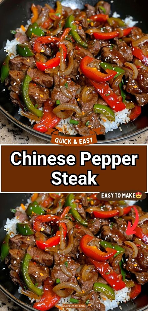 Chinese Pepper Steak Sliced Steak Recipes, Pepper Steak Recipe Easy, Peper Steak, Pepper Steak And Rice, Beef Pepper Steak, Beef And Peppers, Crockpot Pepper Steak, Chinese Pepper Steak, Crockpot Stuffed Peppers