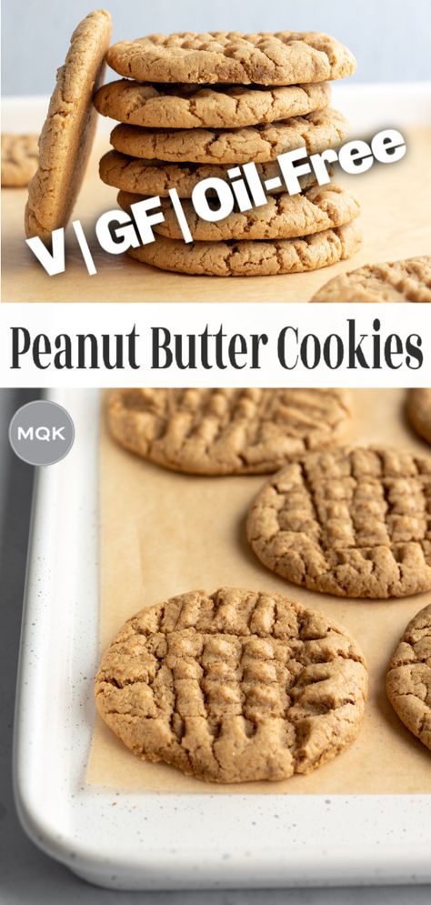 Vegan Peanut Butter Cookies (Gluten-Free & Oil-Free) Vegan Gluten Free Cookies, Healthy Peanut Butter Cookies, Gluten Free Peanut Butter Cookies, Oil Free Vegan Recipes, Vegan Peanut Butter Cookies, Easy Peanut Butter Cookies, Cookies Gluten Free, Vegan Cookies Recipes, Gluten Free Peanut Butter