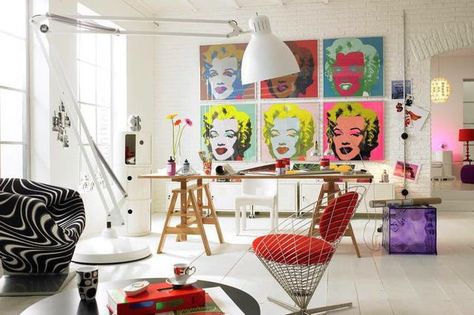 Discover Your Home Decor Personality: Happy Modern Inspirations (Apartment… Anglepoise Floor Lamp, Pop Art Bedroom, Business Room, Pop Art Decor, Contemporary Bedroom Design, Deco Retro, Pop Art Design, Pop Style, Style Deco