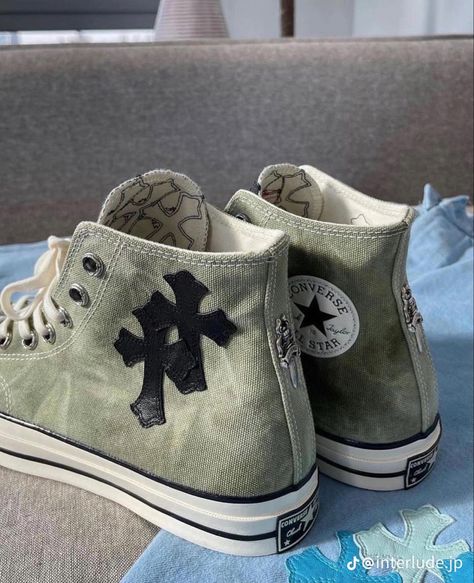 Heart Converse, Chrome Hearts Leather, Leather Converse, Converse Star, Heart Shoes, Aesthetic Shoes, Swag Shoes, Men's Footwear, Custom Sneakers