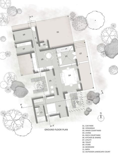 Gallery of Boulder House / HabitArt Architecture Studio - 21 Architectural Plans Presentation, Rendered Plans Architecture, Floor Plan Presentation Architecture, Floor Plans Presentation, Concept Plan Architecture, Architecture Plan Presentation, Architecture Floor Plan Presentation, Plan Drawing Architecture, Floor Plan Presentation