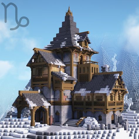 Circular Minecraft House, Minecraft Snowy Castle, Minecraft Manor Ideas, Minecraft Catacombs, Minecraft Snowy Builds, Minecraft Tundra House, Minecraft Snowy Cabin, Minecraft Nordic House, Minecraft Manor House