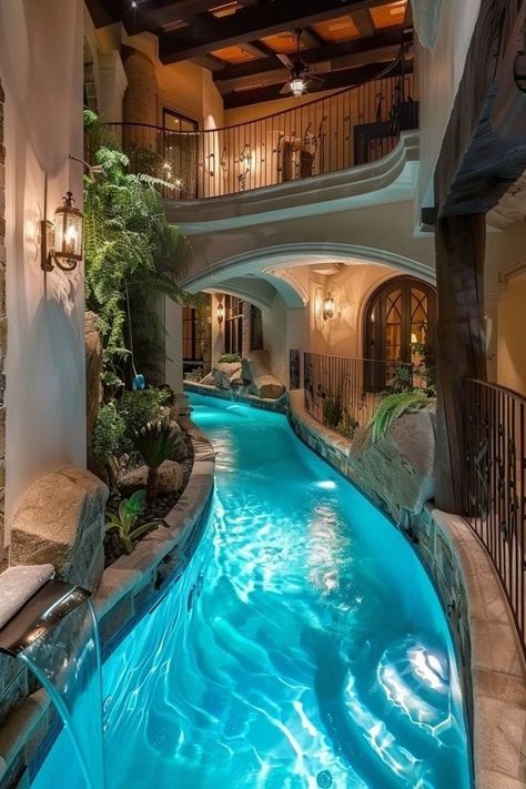 Dream House Aesthetic, Indoor Swimming Pool, Lazy River, Dream Life House, House Design Pictures, Indoor Swimming, Dream House Rooms, Fantasy House, Cute House