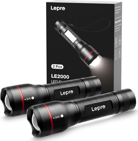 Lepro LED Torch Super Bright, 2 Pack Water Resistant Flashlight for Camping, Powered by 18650 Rechargeable or AAA Battery, 5 Modes, Zoomable, Pocket Size, Lightweight, for Outdoor Indoor Emergency Use : Amazon.co.uk: DIY & Tools Super Bright Flashlight, Emergency Flashlight, Battery Holders, Led Camping Lantern, Hunting Camp, Rechargeable Flashlight, Emergency Power, Smart Appliances, Flash Light